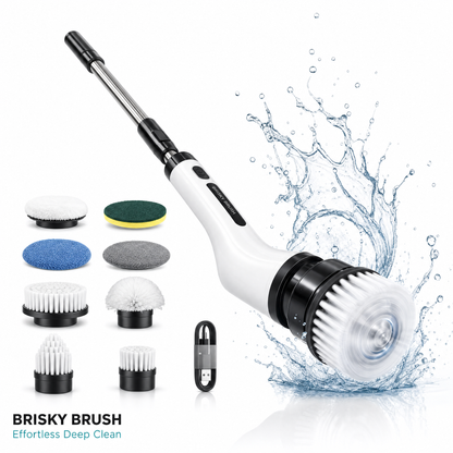 Brisky ™- Electric Spin Scrubber — Cordless ,Adjustable Handle, Dual-Speed, 7 Brush Heads