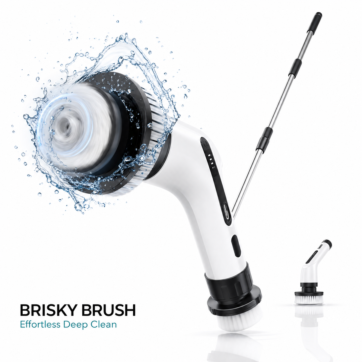 Brisky ™- Electric Spin Scrubber — Cordless ,Adjustable Handle, Dual-Speed, 7 Brush Heads