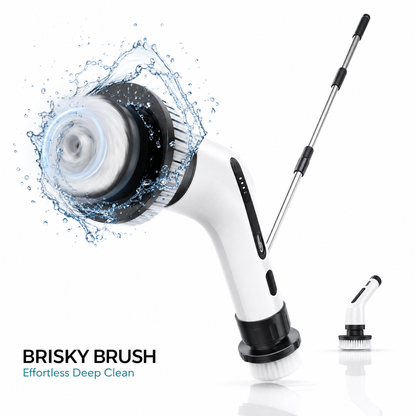 Brisky ™- Electric Spin Scrubber — Cordless ,Adjustable Handle, Dual-Speed, 7 Brush Heads