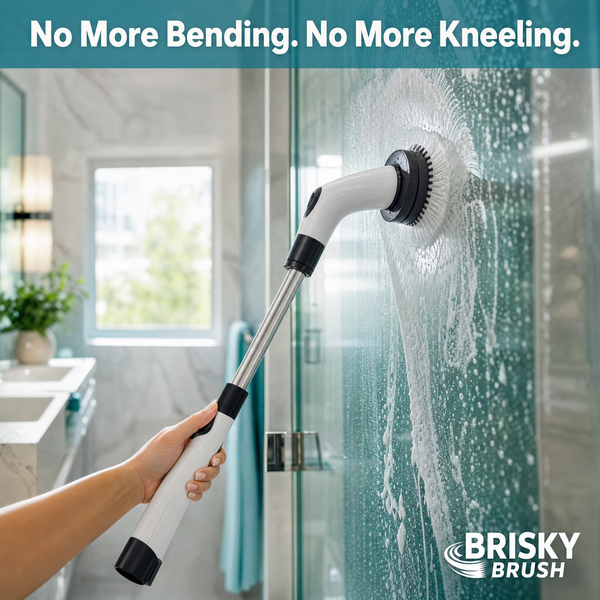 Brisky ™- Electric Spin Scrubber — Cordless ,Adjustable Handle, Dual-Speed, 7 Brush Heads