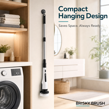 Brisky ™- Electric Spin Scrubber — Cordless ,Adjustable Handle, Dual-Speed, 7 Brush Heads