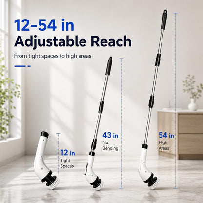 Brisky ™- Electric Spin Scrubber — Cordless ,Adjustable Handle, Dual-Speed, 7 Brush Heads